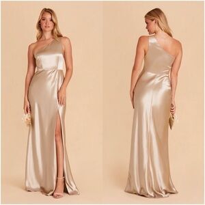 BIRDY GREY Kira Dress In Shiny Satin Neutral Champagne